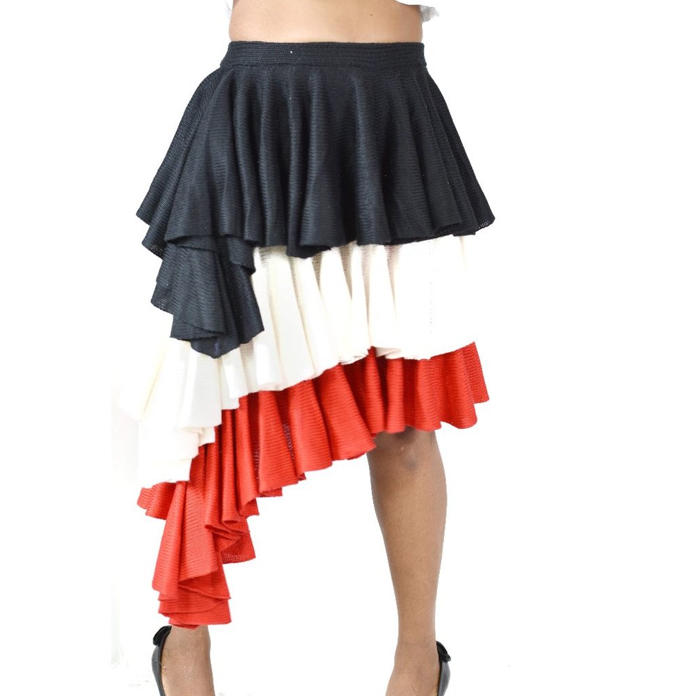 Tiered Midi Skirt Colorblock Asymmetric Size Small